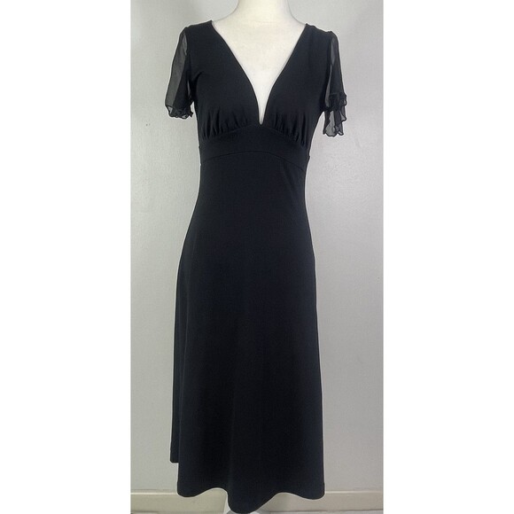 Susana Monaco Babydoll V Neck Sheath Dress Black Silk Sleeves Medium Y2K Fitted - Picture 1 of 7